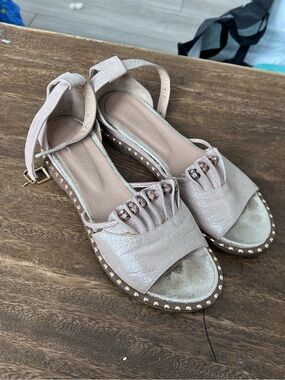 Venezia Blush Pink Studded Ankle Strap Sandals Feminine Glam Party Wedding Shoes